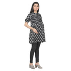 Black Printed Maternity Tunic with Back V-Neck