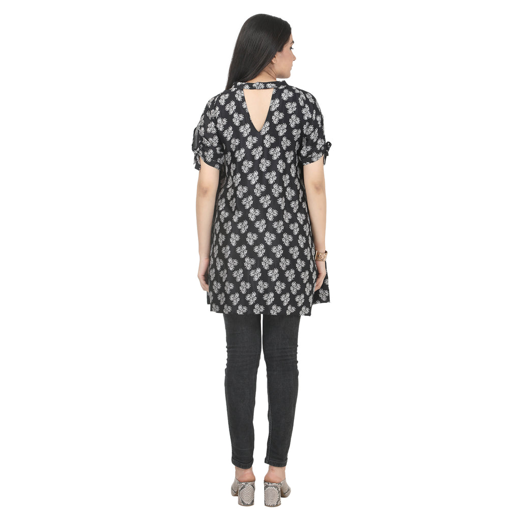 Black Printed Maternity Tunic with Back V-Neck