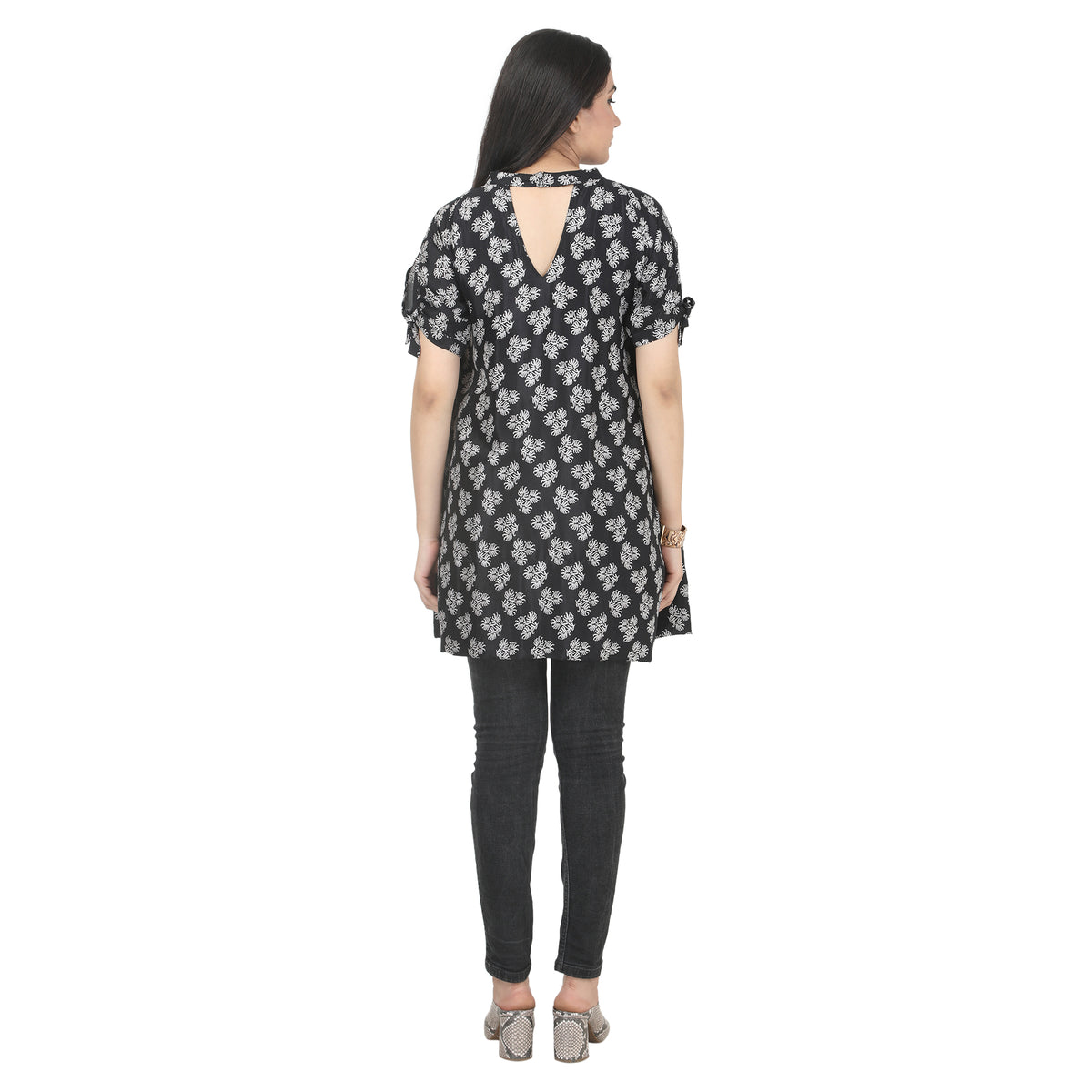 Black Printed Maternity Tunic with Back V-Neck