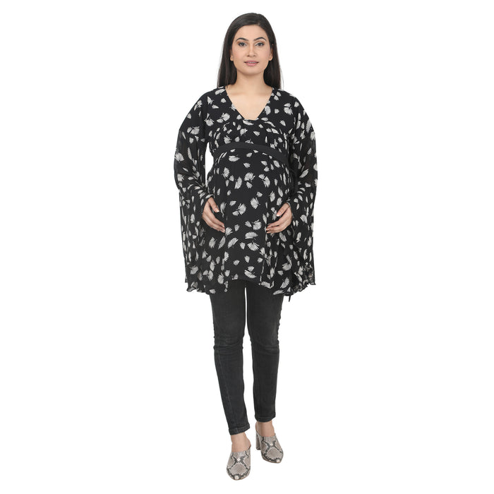 Black & White Printed Tie-Detail Maternity Tunic