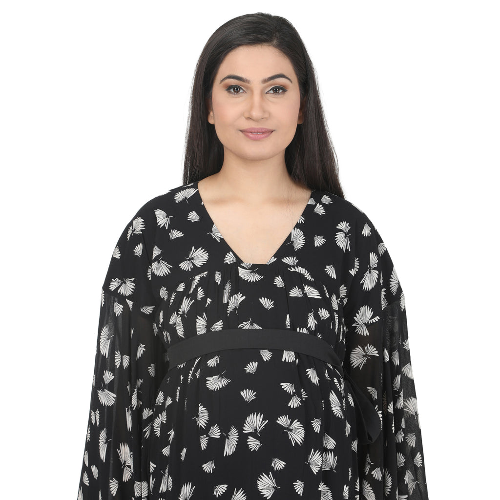 Black & White Printed Tie-Detail Maternity Tunic