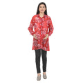 Tunic: Red Floral Ruffle Front Longline Shirt