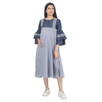 Blue Denim Stripe Maternity Midi Dress