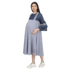 Blue Denim Stripe Maternity Midi Dress