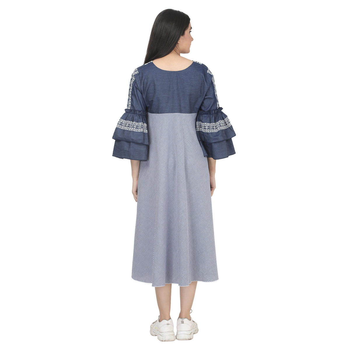 Blue Denim Stripe Maternity Midi Dress