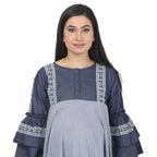 Blue Denim Stripe Maternity Midi Dress
