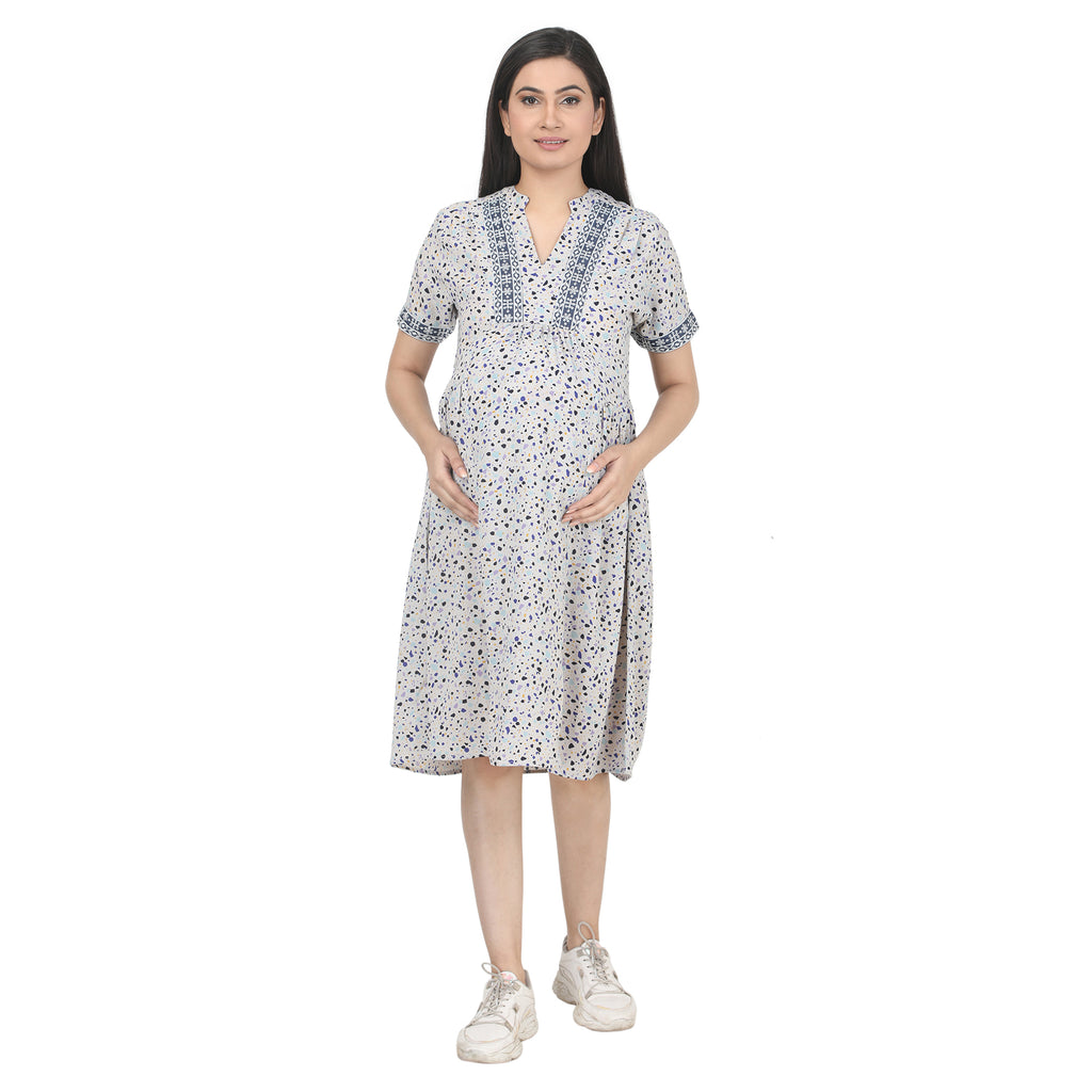 Knee Length: Yoke Grey Dress