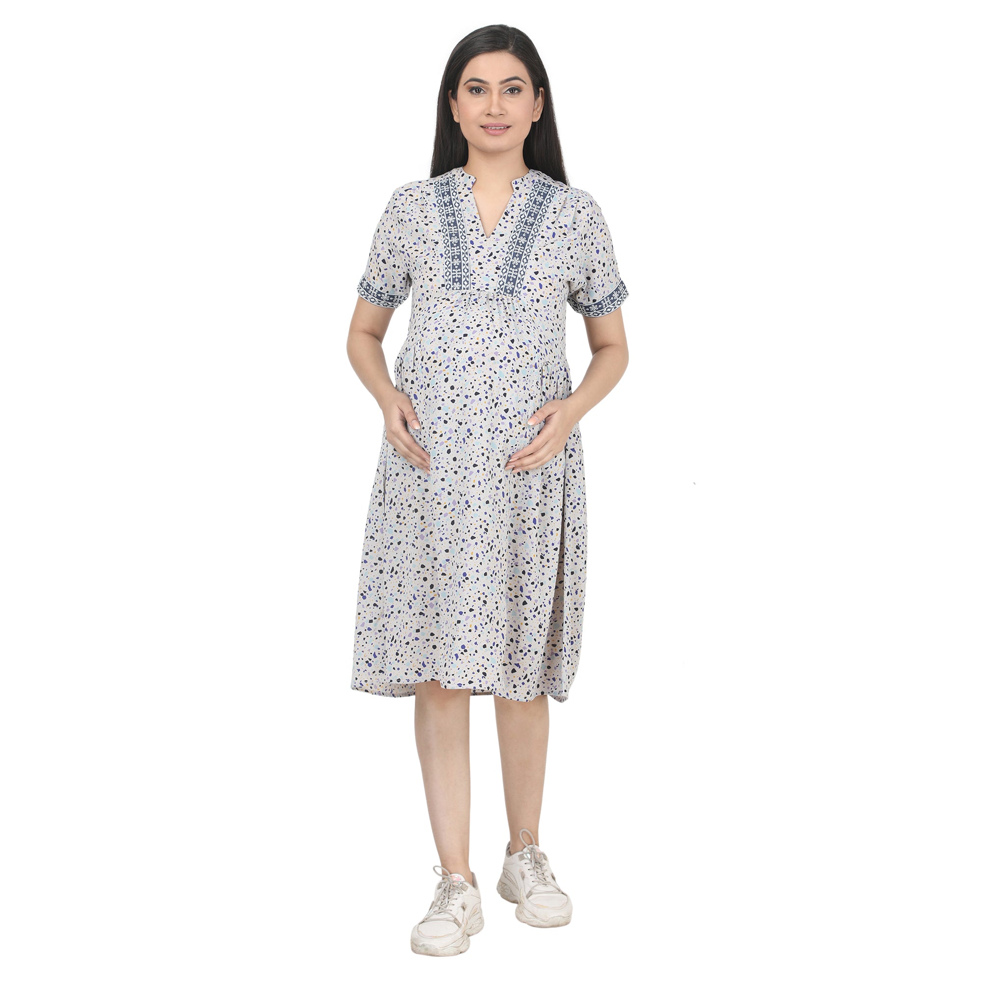 Knee Length: Yoke Grey Dress