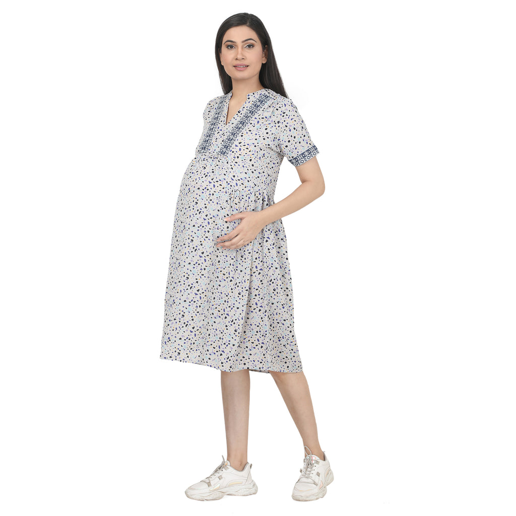 Knee Length: Yoke Grey Dress