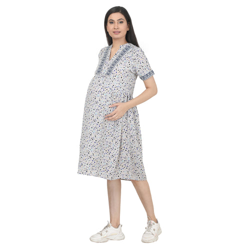 Knee Length: Yoke Grey Dress