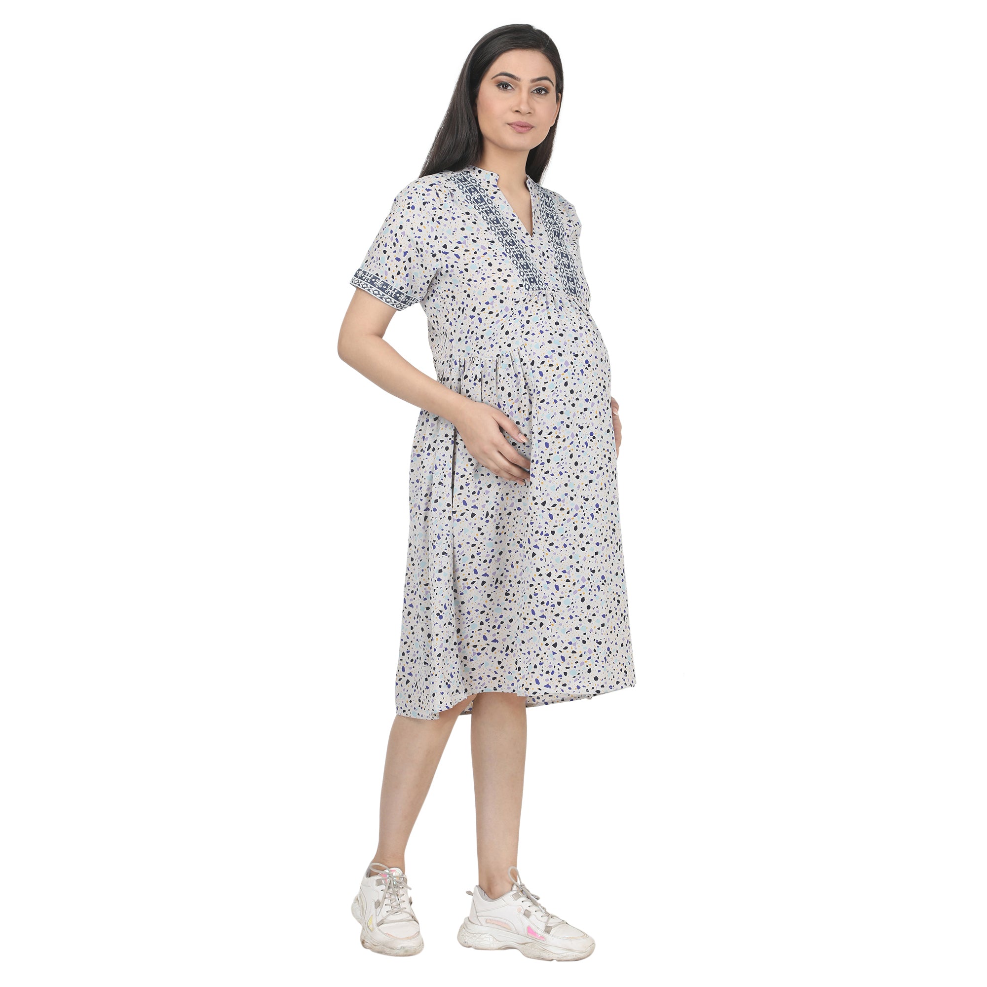 Knee Length: Yoke Grey Dress