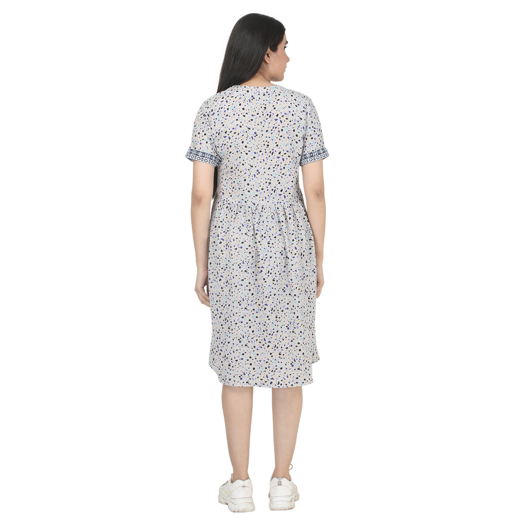 Knee Length: Yoke Grey Dress