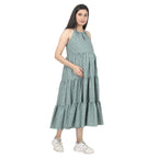 Sage Green Printed Tiered Maternity Midi Dress