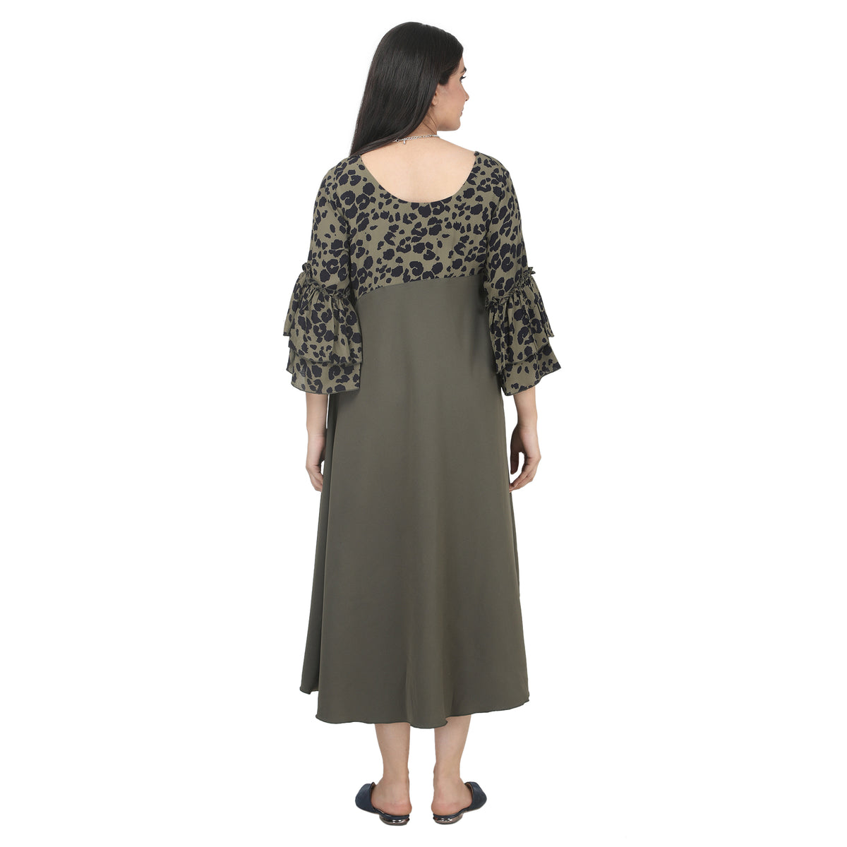 Green Printed Maternity Midi Dress