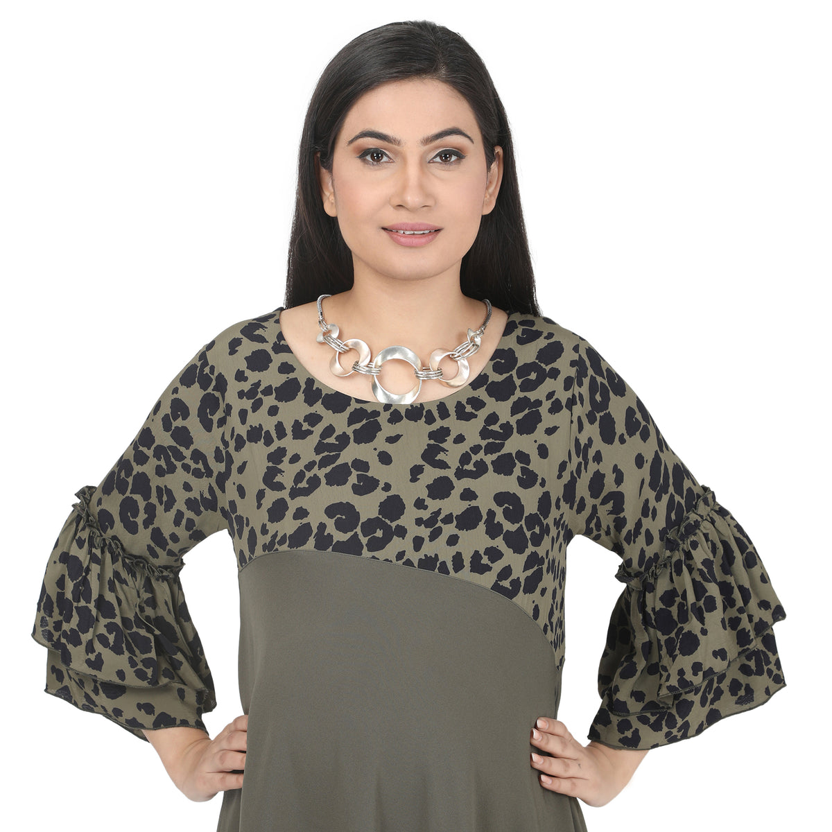 Green Printed Maternity Midi Dress