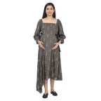 Olive Grey Paisley Print Asymmetric Maternity Dress
