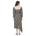 Olive Grey Paisley Print Asymmetric Maternity Dress