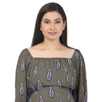 Olive Grey Paisley Print Asymmetric Maternity Dress