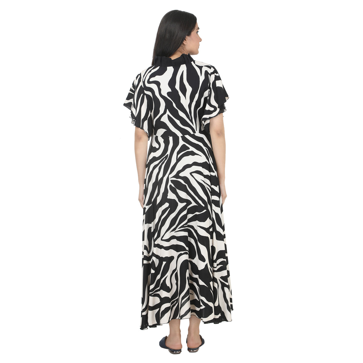 Black & White Abstract Printed Maternity Wrap Dress