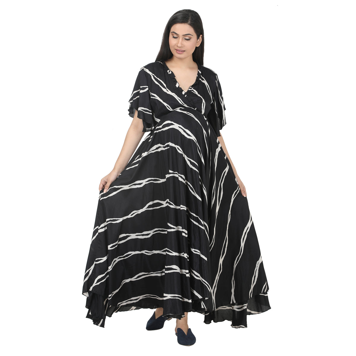 Black & White Printed Wrap Maternity Maxi Dress