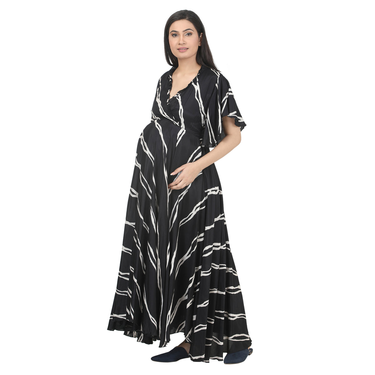 Black & White Printed Wrap Maternity Maxi Dress