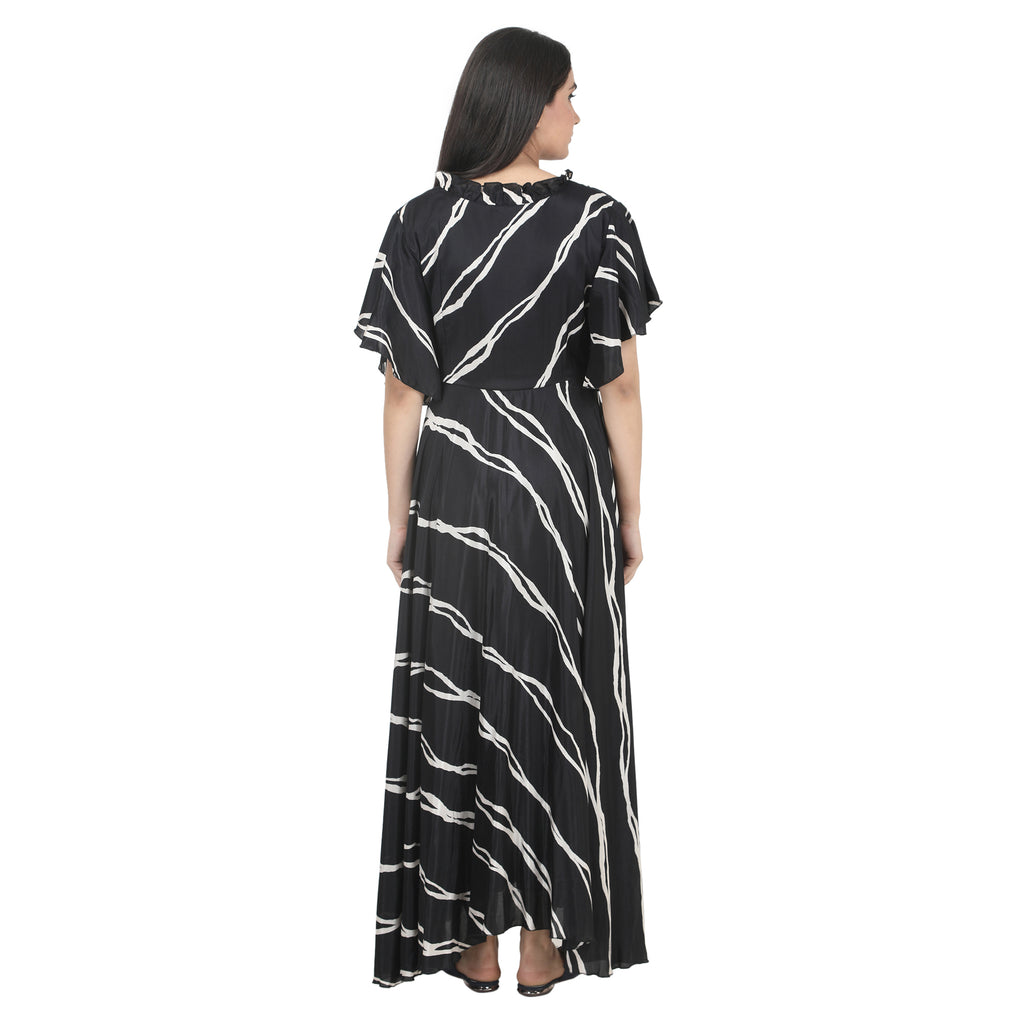 Black & White Printed Wrap Maternity Maxi Dress