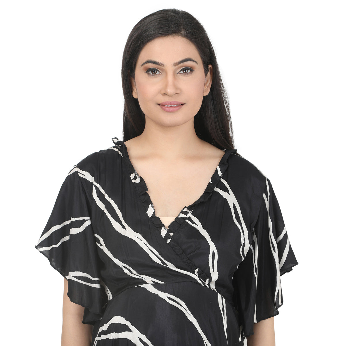 Black & White Printed Wrap Maternity Maxi Dress
