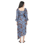 Blue & Brown Printed Asymmetrical Maternity Dress