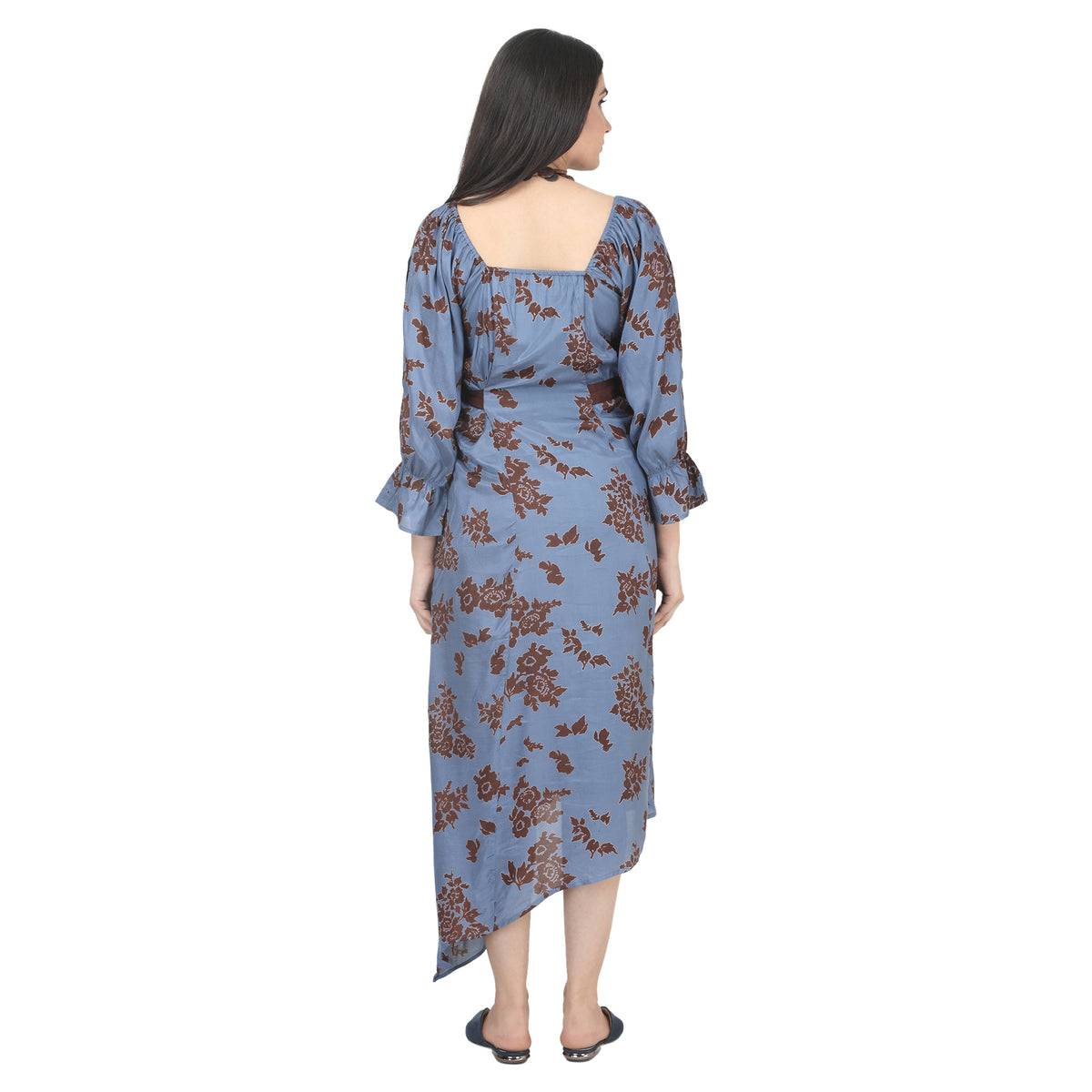 Blue & Brown Printed Asymmetrical Maternity Dress