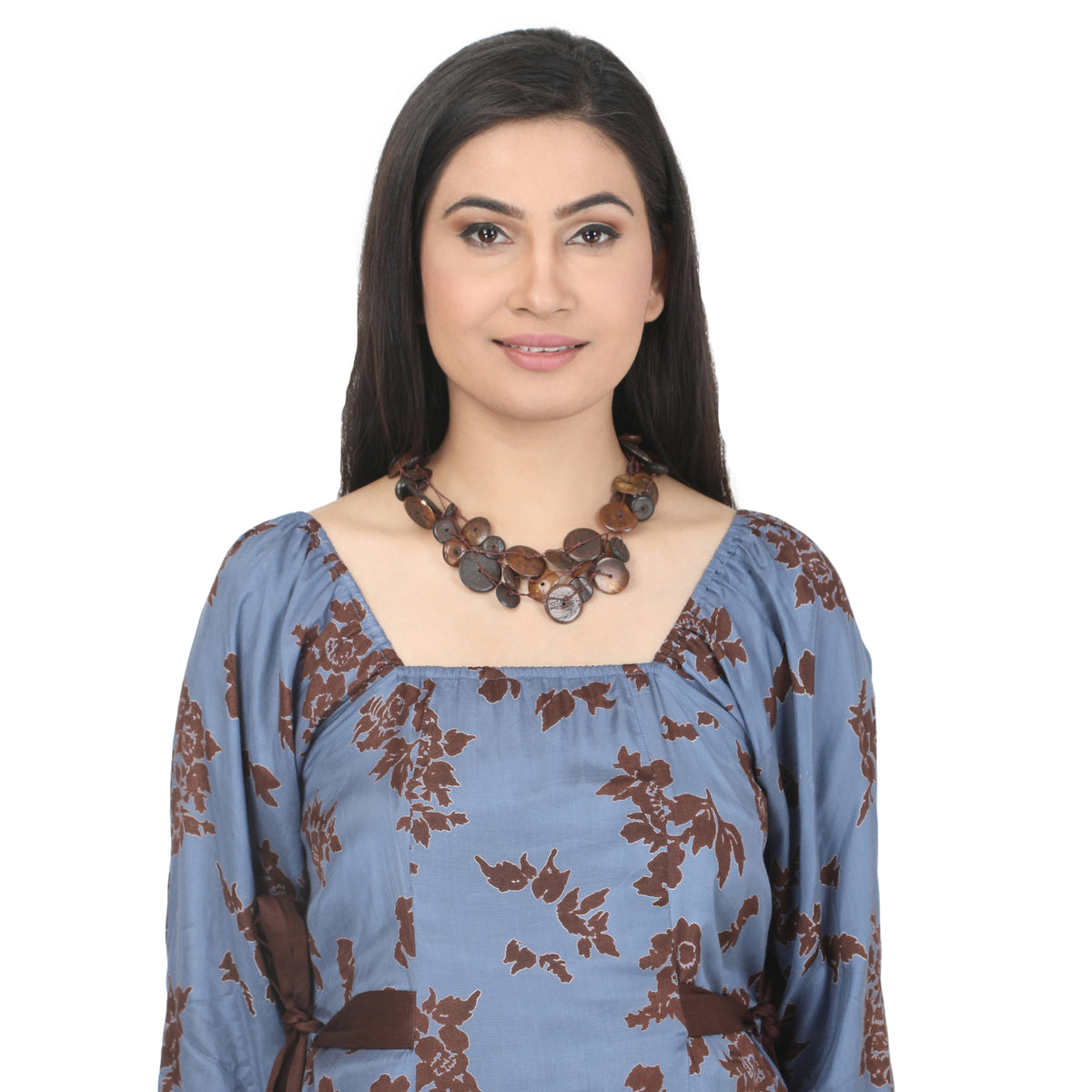 Blue & Brown Printed Asymmetrical Maternity Dress