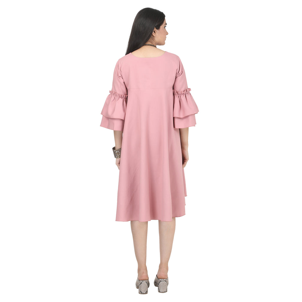 Blush Pink Flared Sleeve Maternity Midi Dress