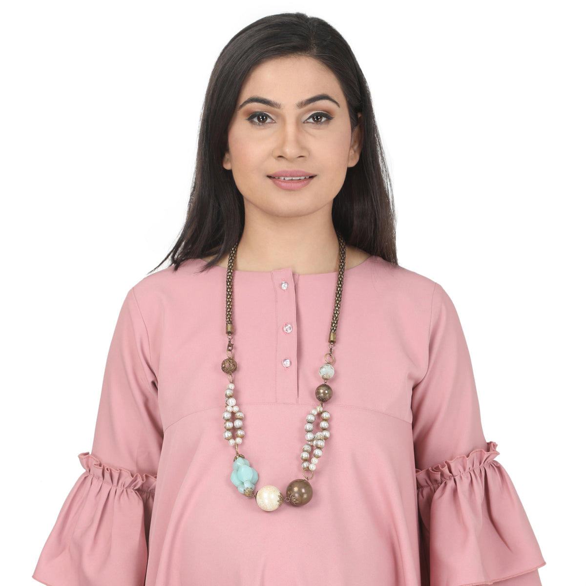 Blush Pink Flared Sleeve Maternity Midi Dress