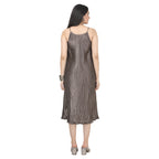 Greyish Green Crinkled Satin Maternity Midi Dress
