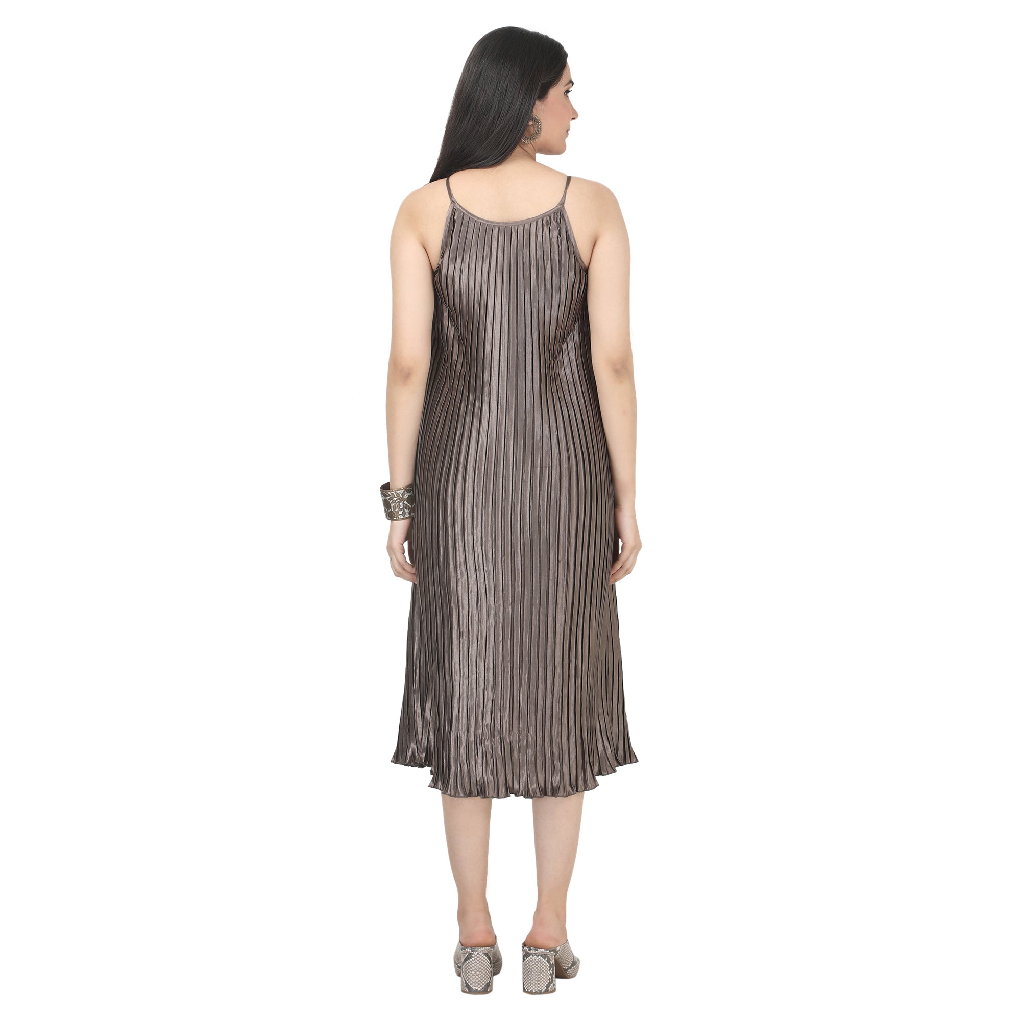 Greyish Green Crinkled Satin Maternity Midi Dress