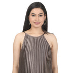 Greyish Green Crinkled Satin Maternity Midi Dress