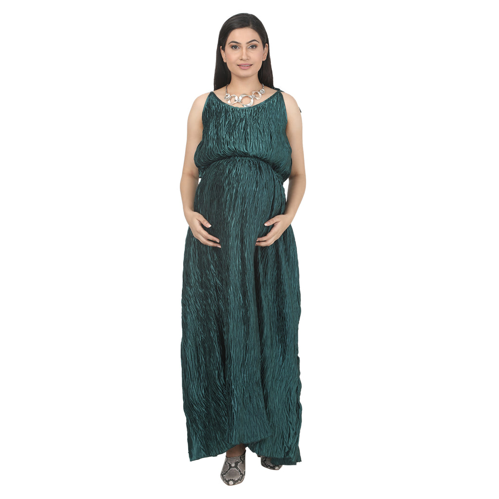 Teal Green Textured Maternity Maxi Dress