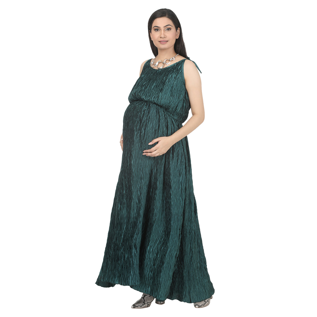 Teal Green Textured Maternity Maxi Dress