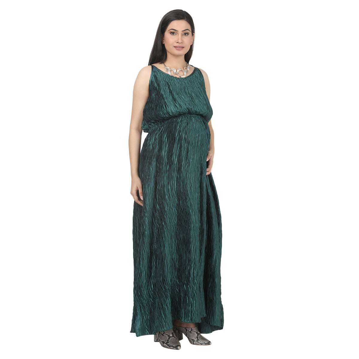 Teal Green Textured Maternity Maxi Dress