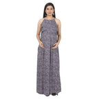 Blue Printed Layered Maternity Maxi Dress