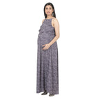 Blue Printed Layered Maternity Maxi Dress