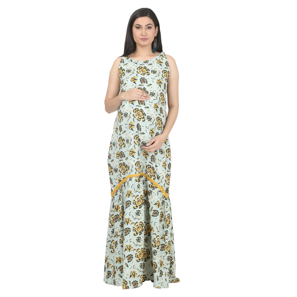 Long Dress: Light Mint Yellow Boat Shaped Neckline