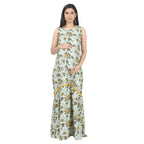 Long Dress: Light Mint Yellow Boat Shaped Neckline