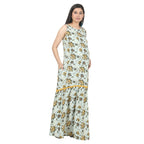 Long Dress: Light Mint Yellow Boat Shaped Neckline