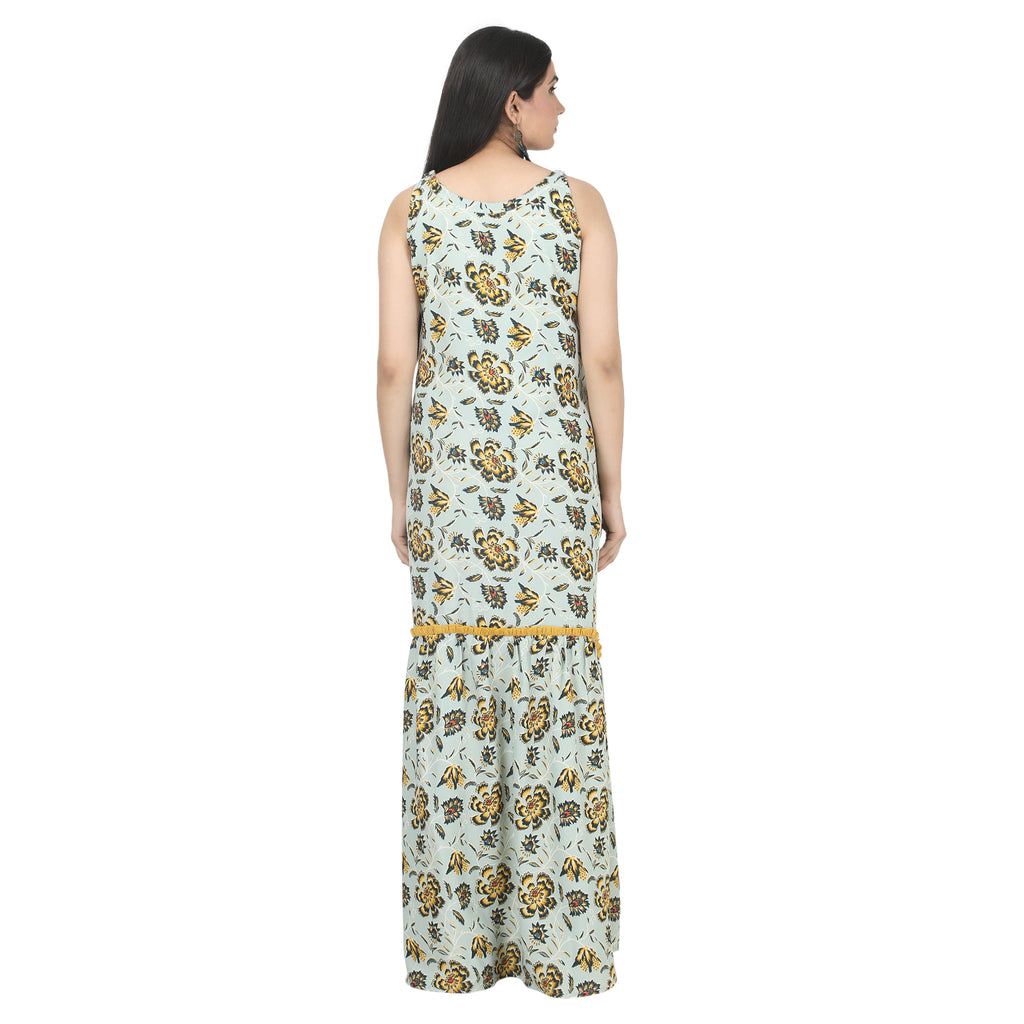 Long Dress: Light Mint Yellow Boat Shaped Neckline