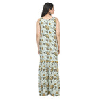 Long Dress: Light Mint Yellow Boat Shaped Neckline