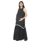 Black & White Polka Dot Tiered Maternity Maxi Dress