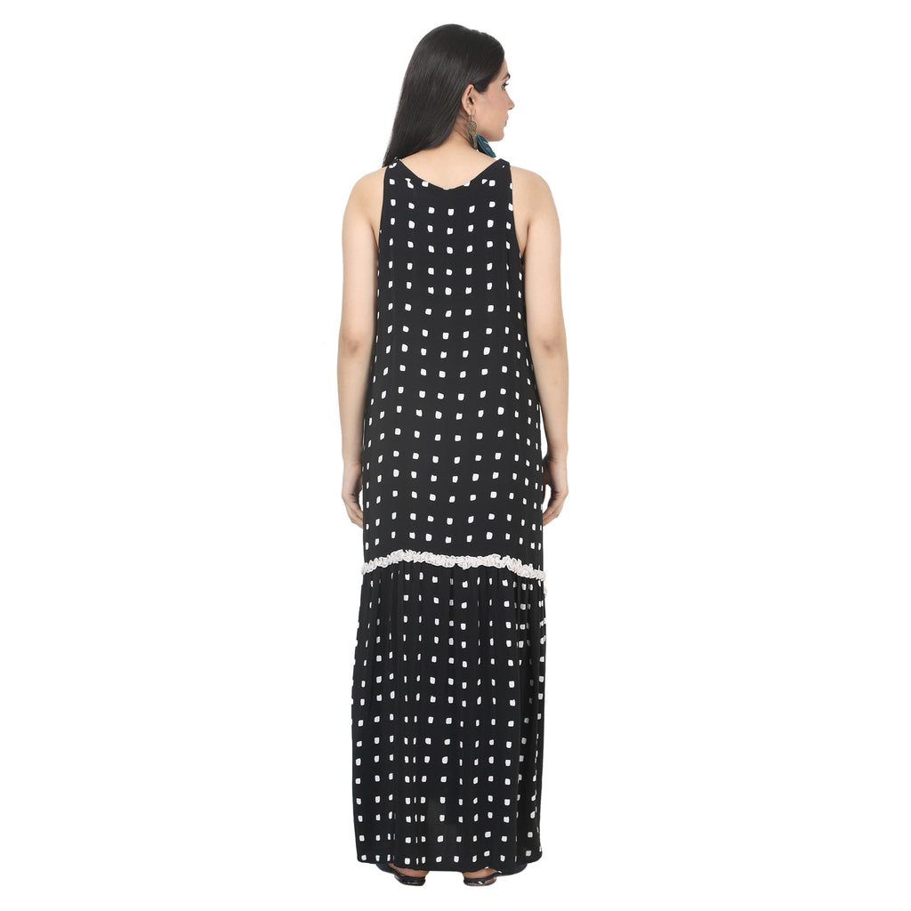 Black & White Polka Dot Tiered Maternity Maxi Dress
