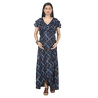 Navy Blue Checkered Wrap Maternity Dress