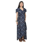 Navy Blue Checkered Wrap Maternity Dress