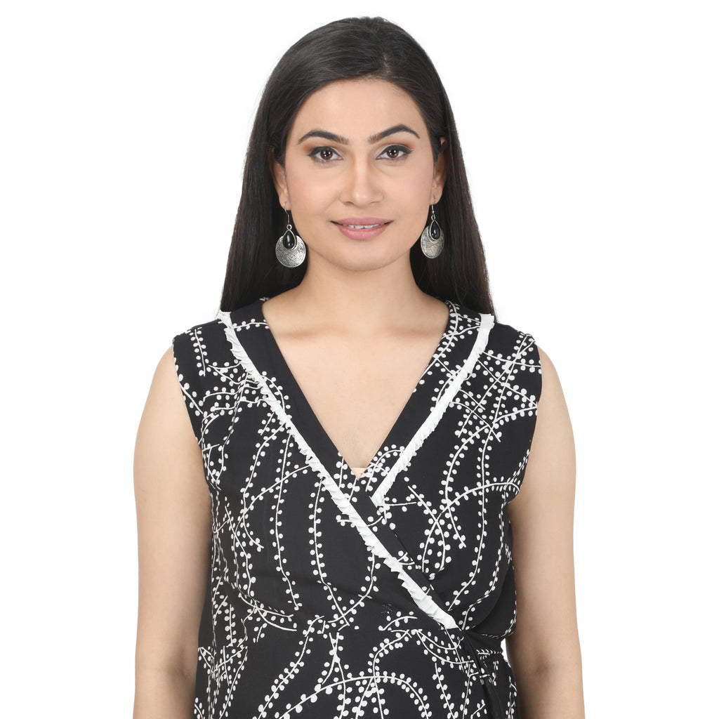Black & White Printed Wrap Maternity Maxi Dress